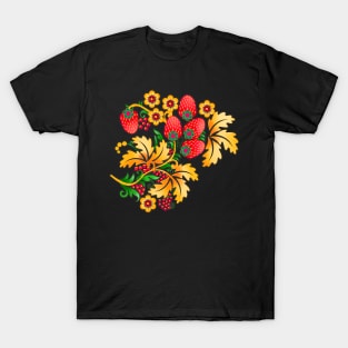 Russian traditional flower pattern hohloma T-Shirt